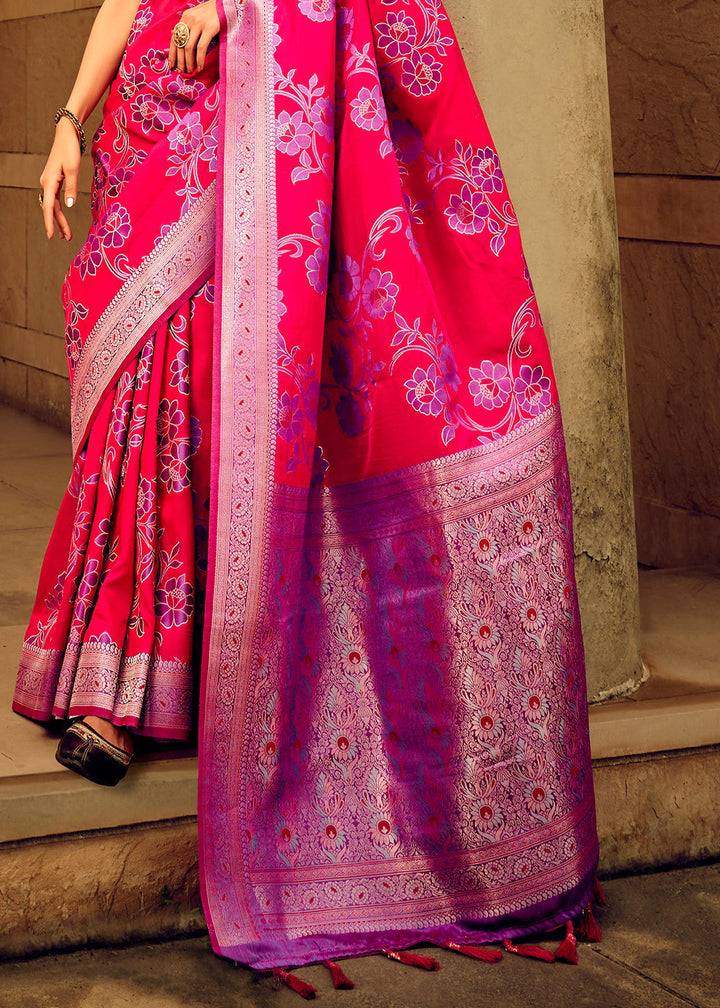 Pink & Purple Zari Satin Silk Saree