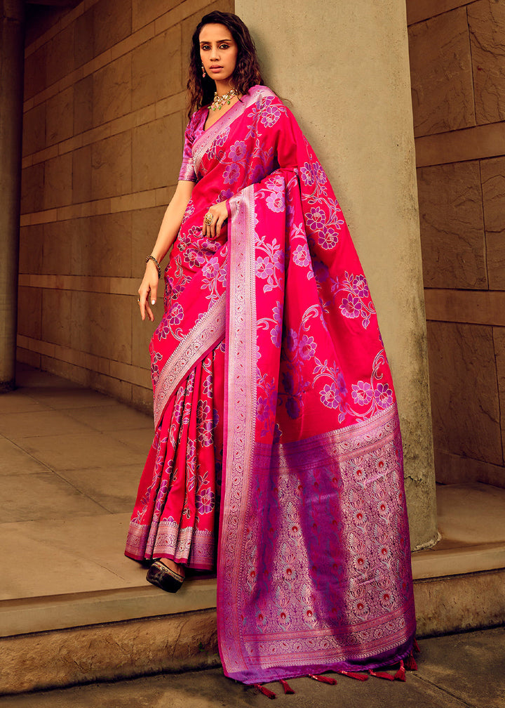 Pink & Purple Zari Satin Silk Saree