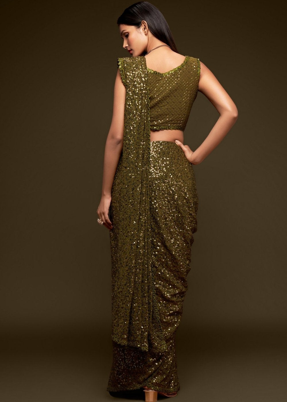 Army Green Designer Georgette Saree