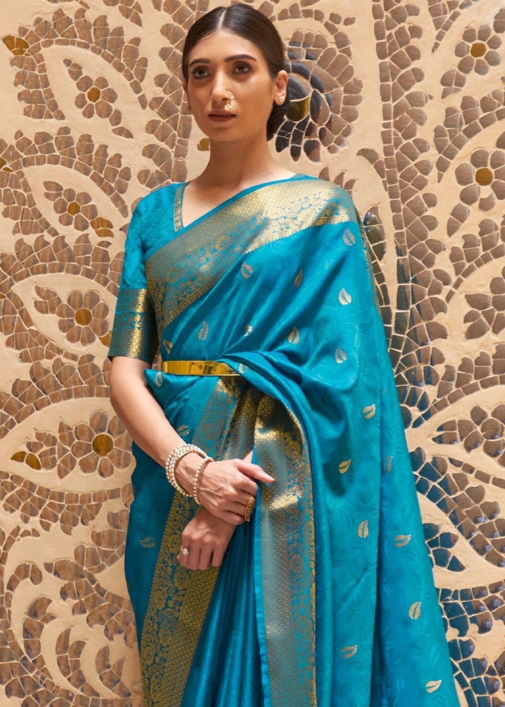 Dodger Blue Woven Kanjivaram Silk Saree