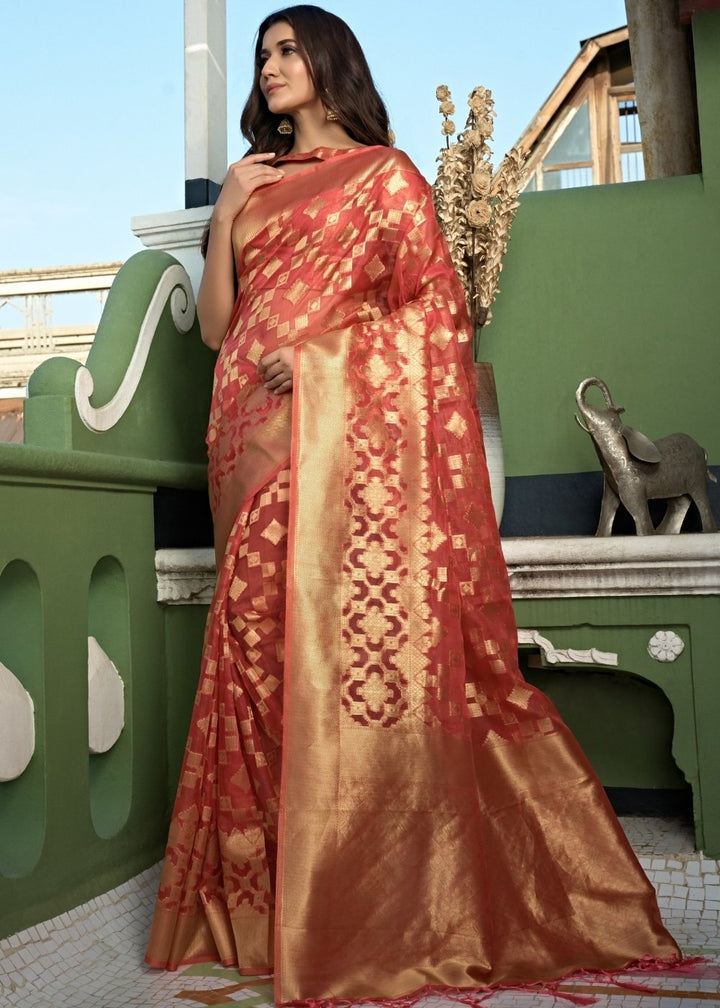 Rouge Pink Organza Silk Saree