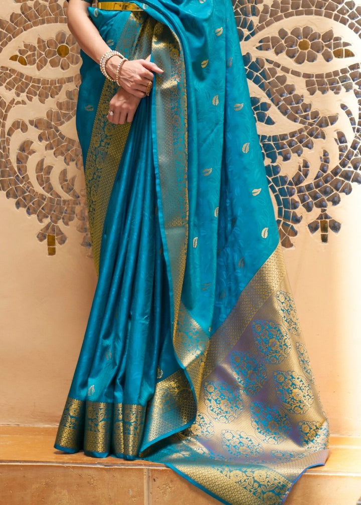 Dodger Blue Woven Kanjivaram Silk Saree