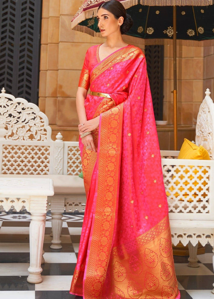 Hot Pink Woven Kanjivaram Silk Saree