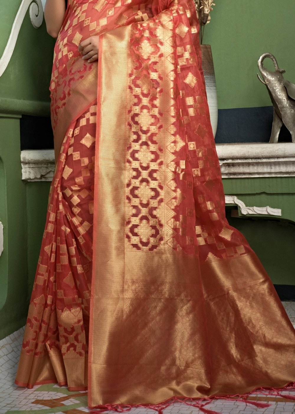 Rouge Pink Organza Silk Saree