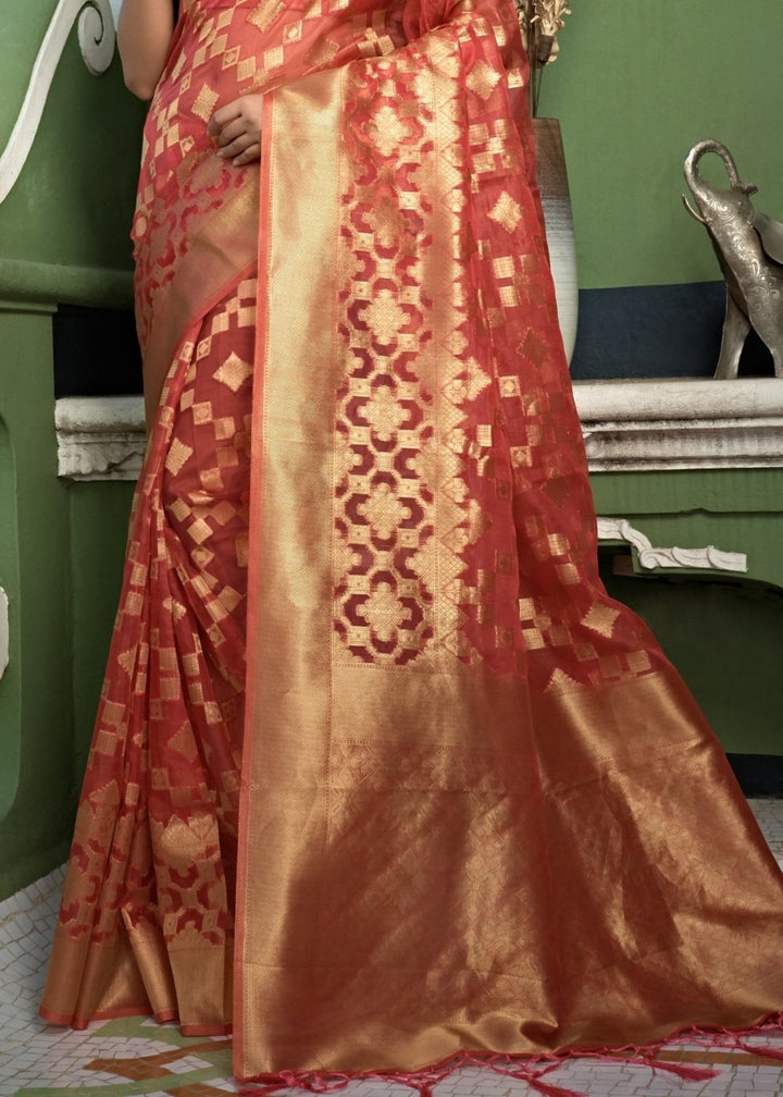 Rouge Pink Organza Silk Saree