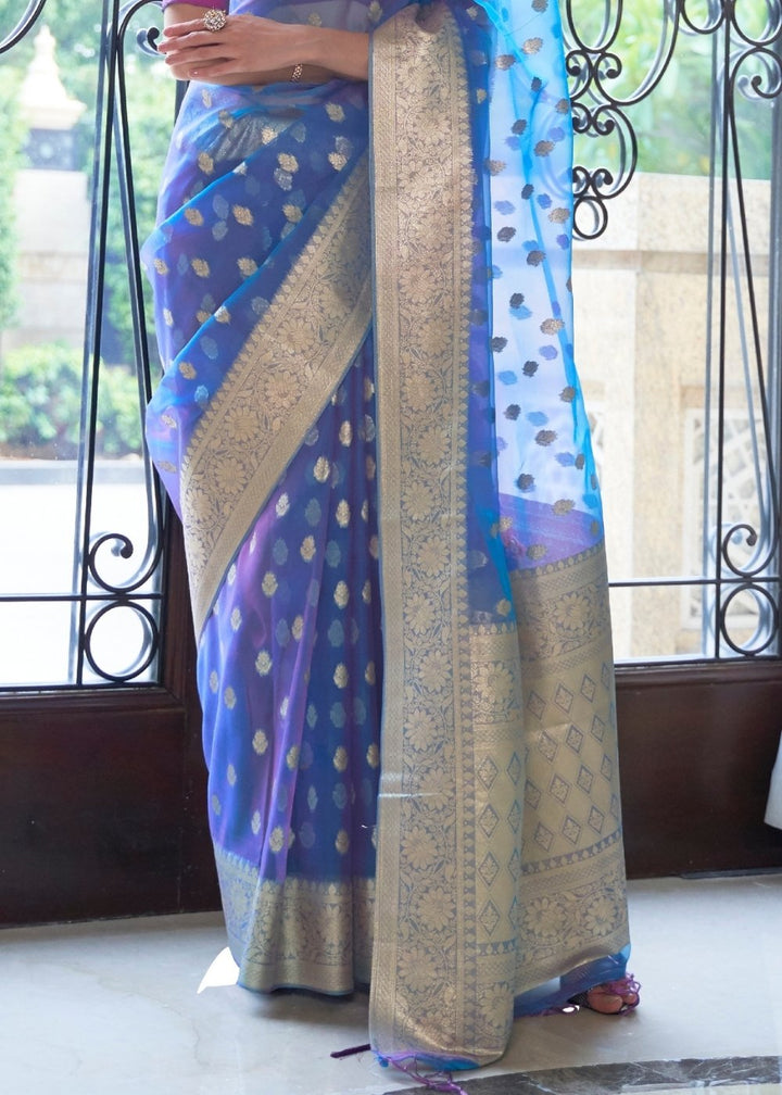 Egyptian Blue Organza Silk Saree