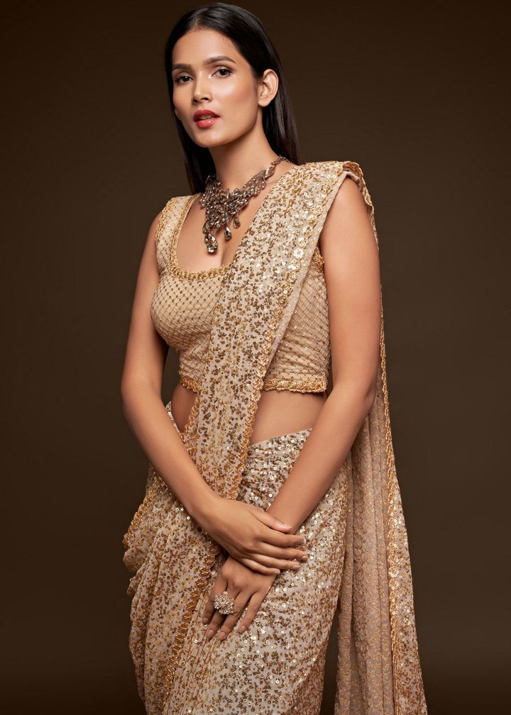 Ivory White Designer Georgette Saree
