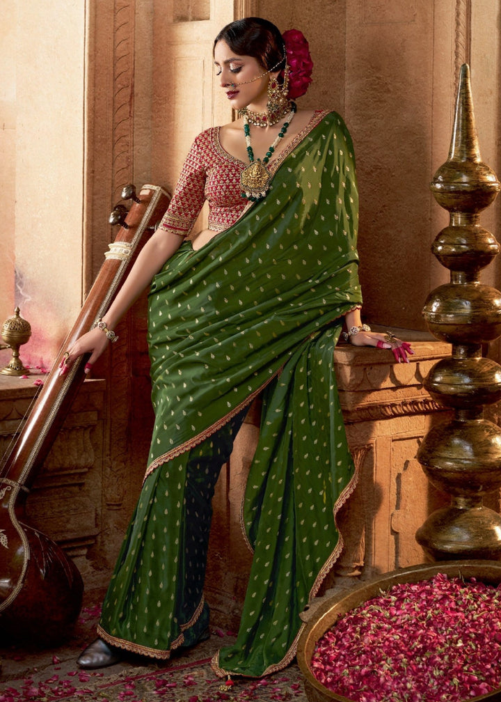 Mehendi Viscose Crepe Silk Saree