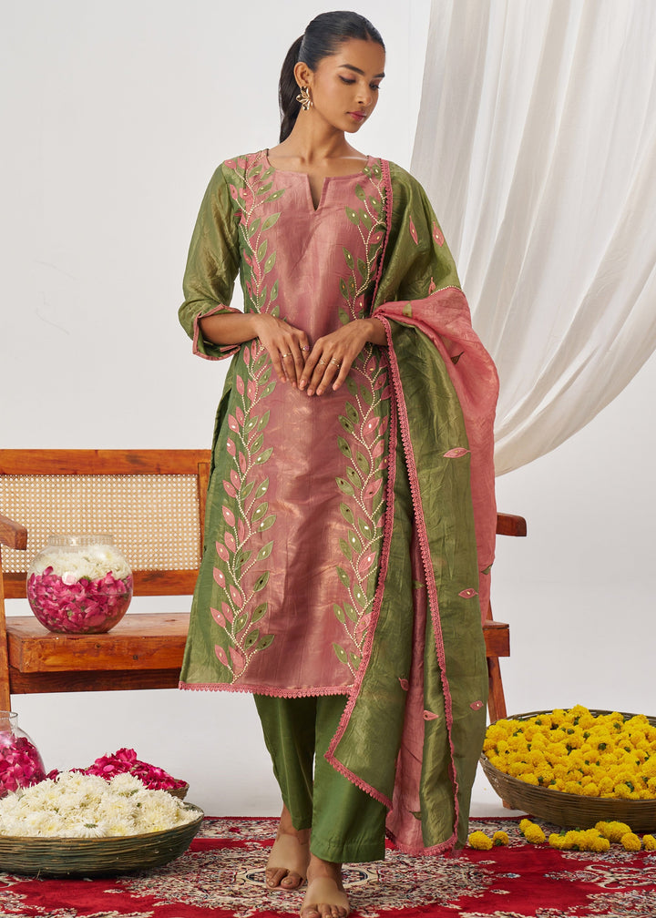 Paris Green Silk Pant Suit With Embroidery Work