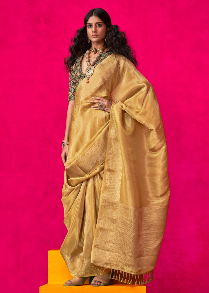 Golden Yellow Tissue Silk Saree