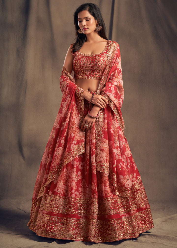 Red Organza Lehenga with Dupatta