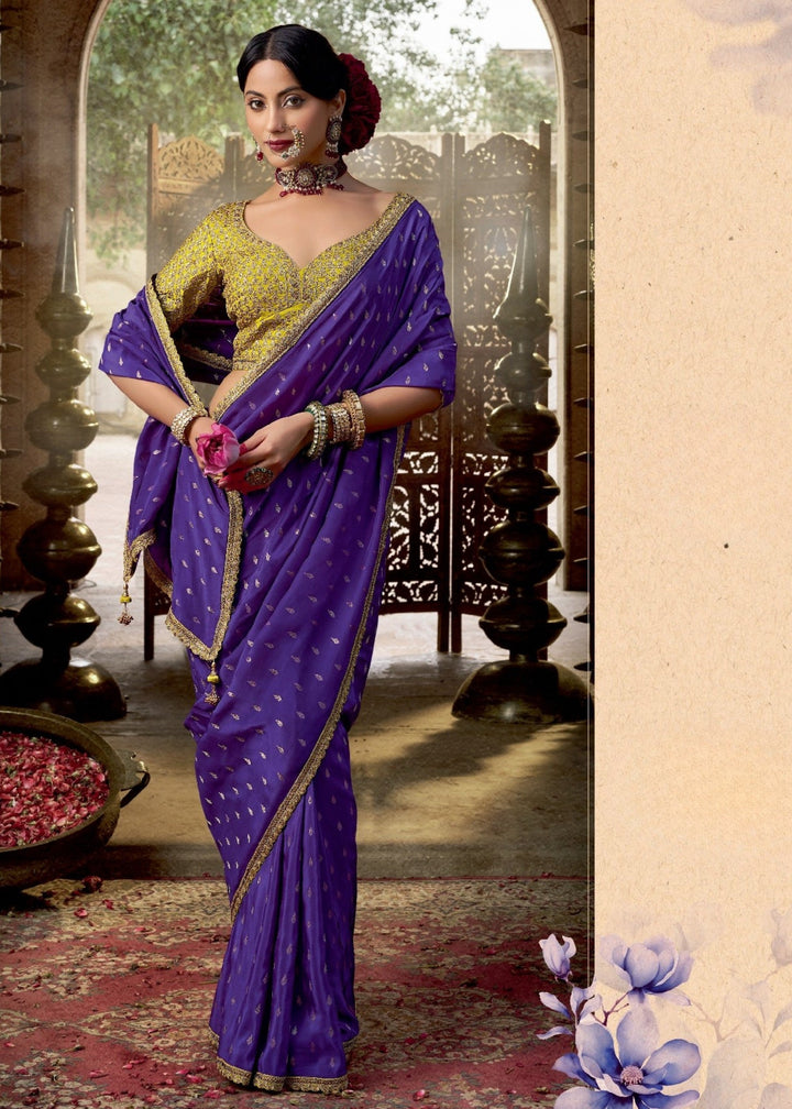 Purple Viscose Crepe Silk Saree