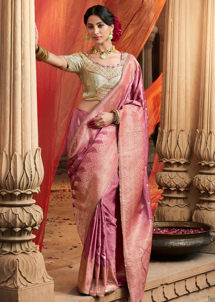 Fuchsia Pink Satin Silk Saree