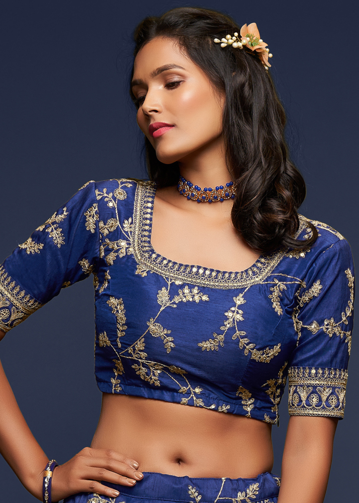 Admiral Blue Silk Lehenga Choli with Thread,Zari,Dori & Sequins work