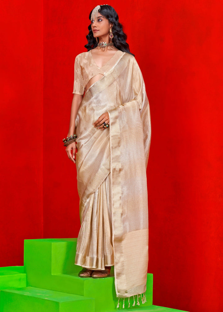 Off-White Viscose Tissue Silk Saree