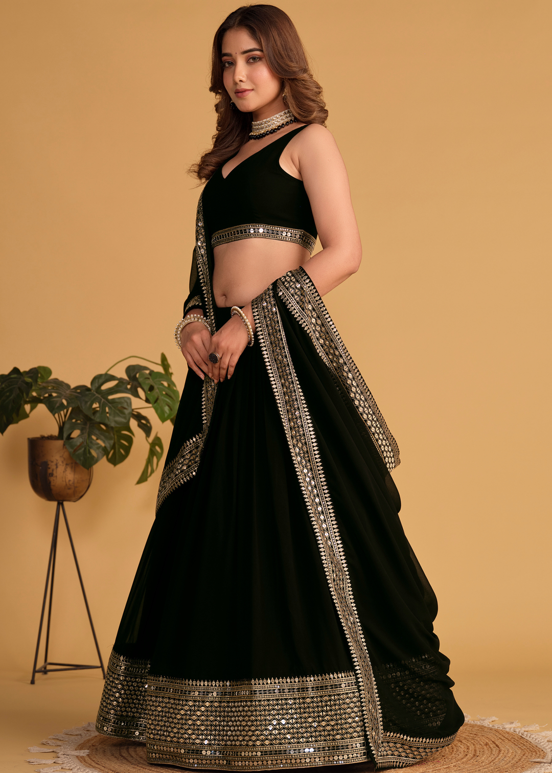 Onyx Black Georgette Lehenga Choli With Sequins Zari Embroidered Work : Top Pick