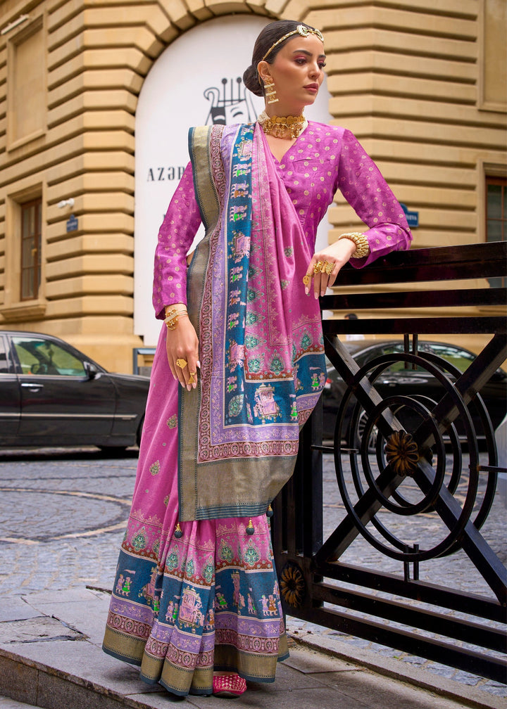 Shocking Pink Poly Viscose Silk Saree