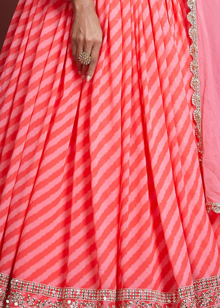 Shades Of Pink Printed Organza Lehenga Choli