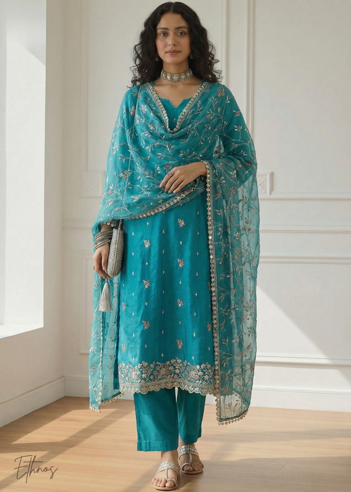 Sky Blue Organza Salwar Suit