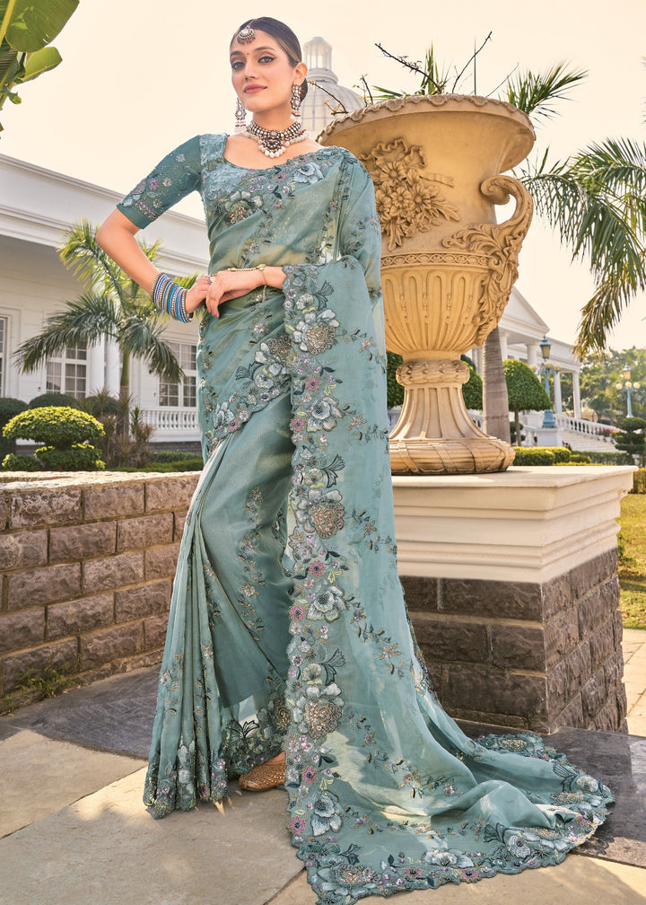 Sea Green Organza Silk Saree