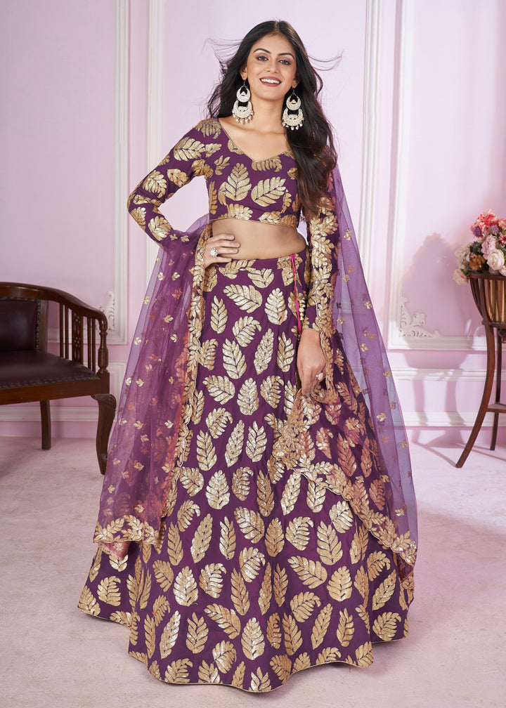 Royal Purple Georgette Lehenga Choli With Sequins And Thread Embroidery Work