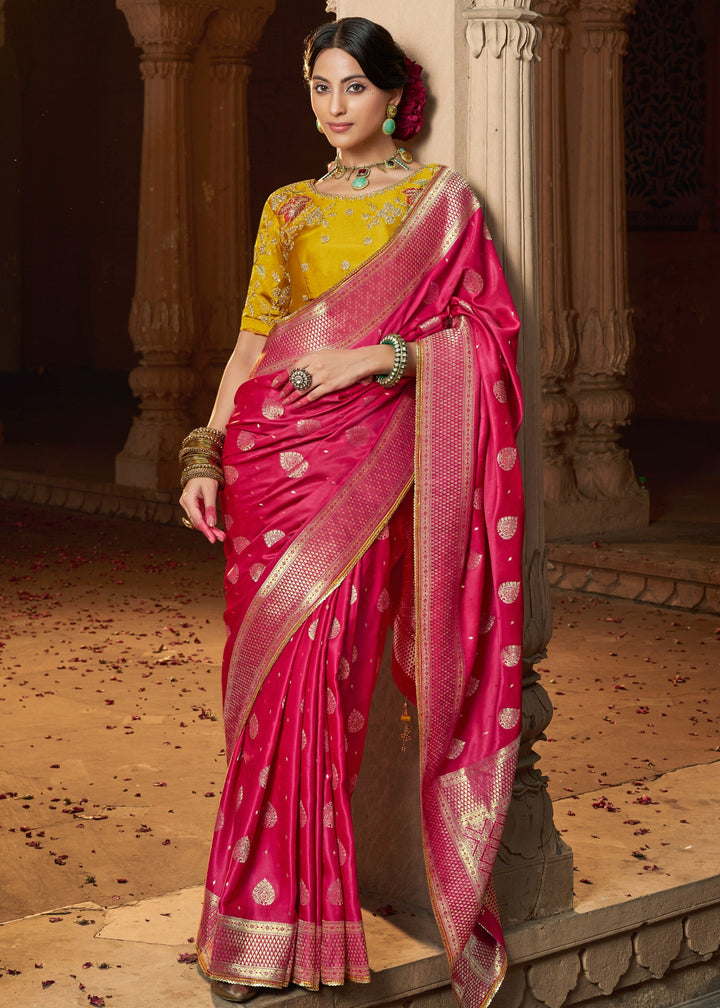Rani Pink Satin Silk Saree