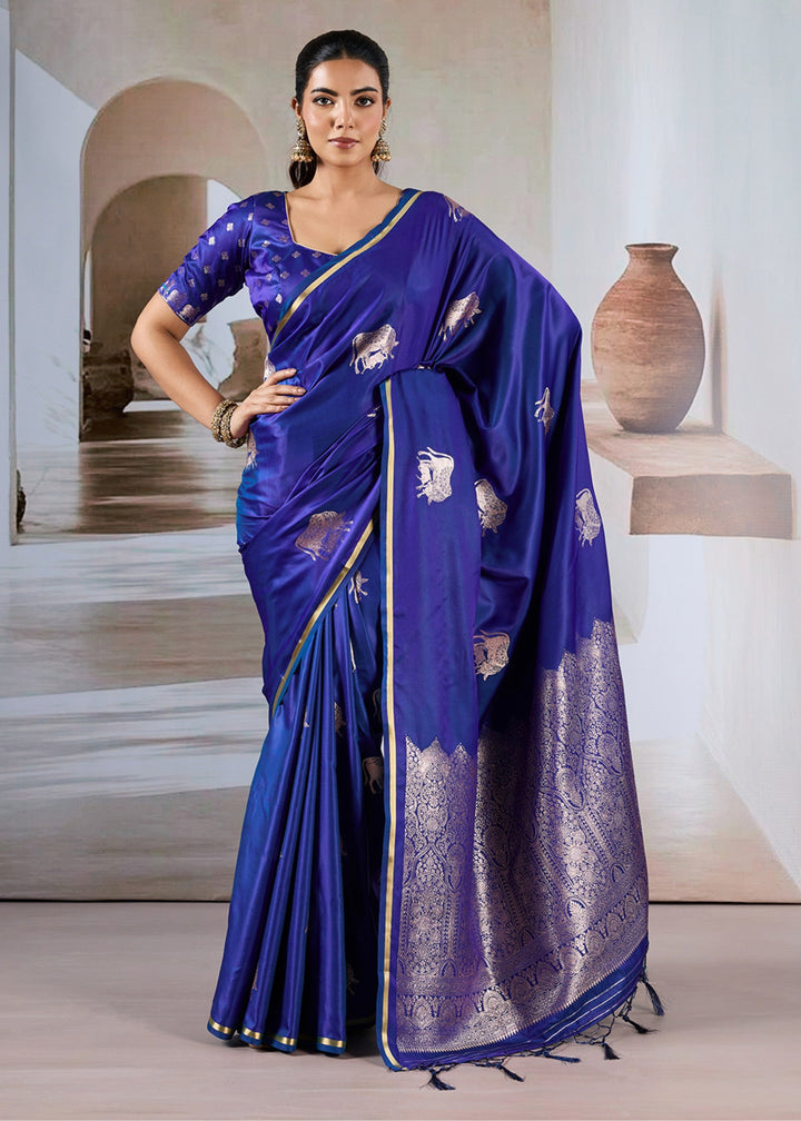 Blue Satin Silk Saree