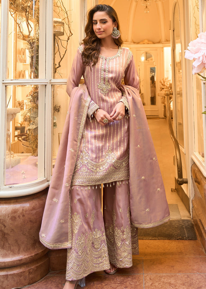 African Purple Viscose Simar Jacquard Silk Plazo Suit