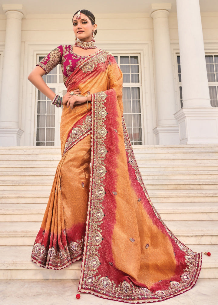 Peach Pink Crepe Silk Saree