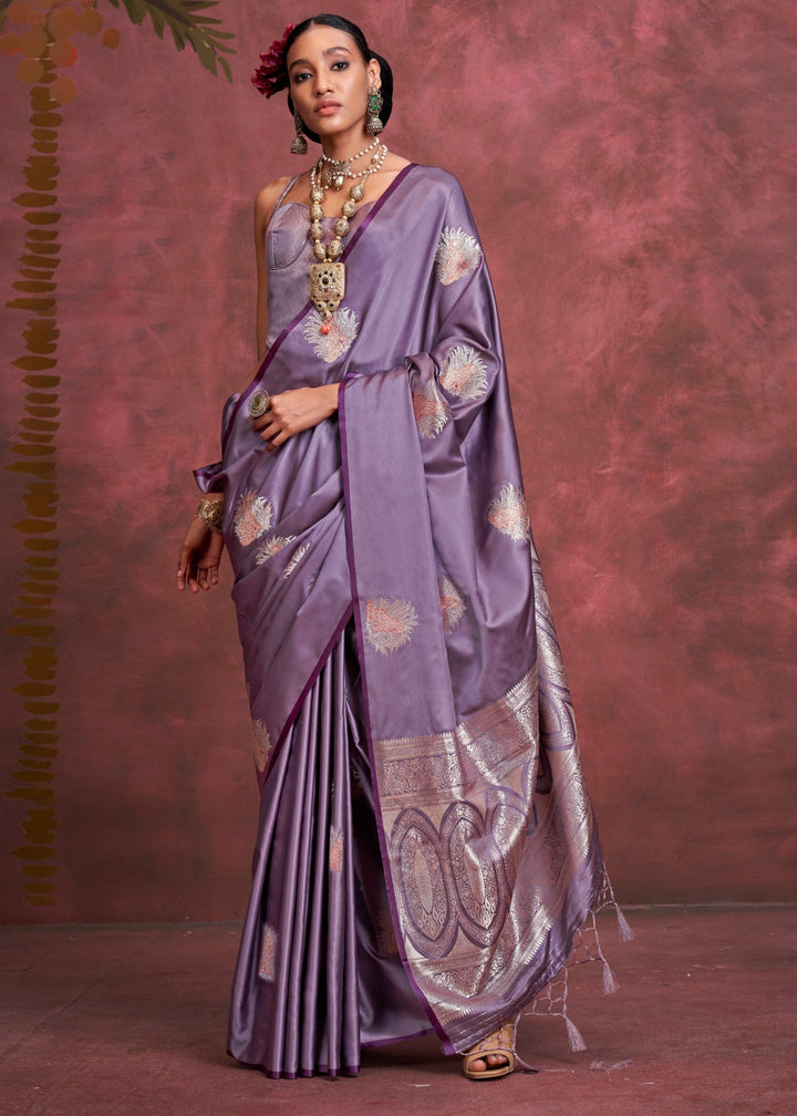 Sunset Purple Satin Banarasi Silk Saree