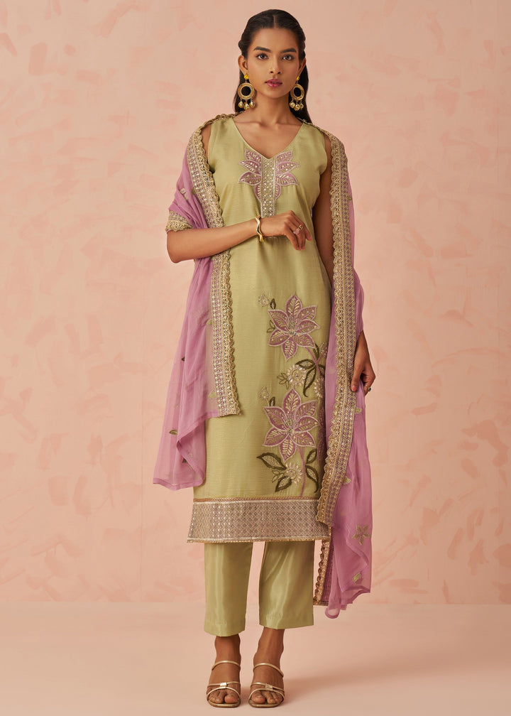 Pistachio Green Embroidered Silk Salwar Suit