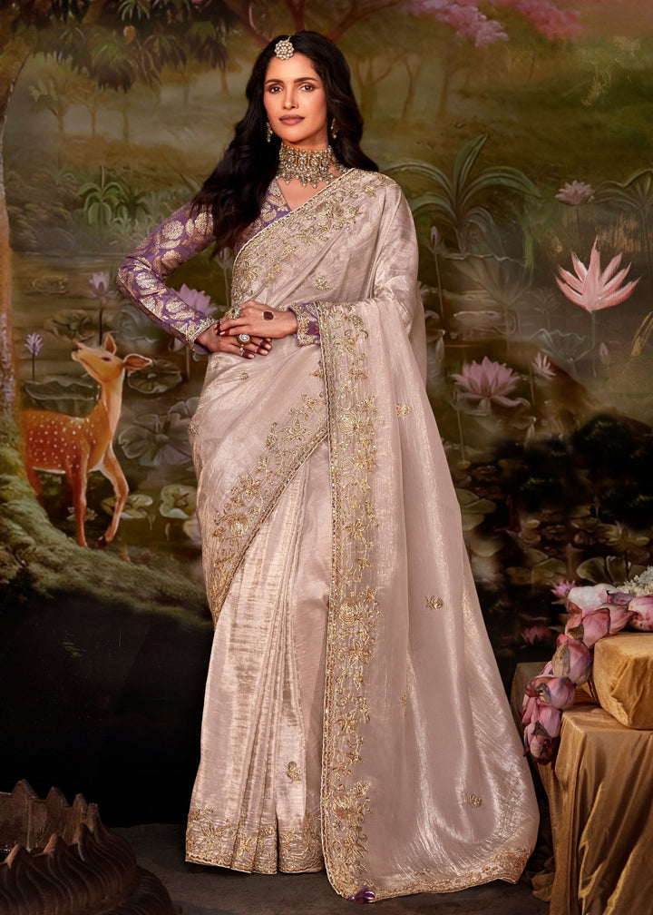 Purple And Cream Cotton Silk Saree