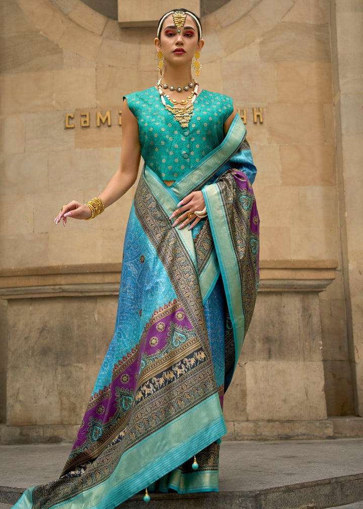Light Blue Poly Viscose Silk Saree