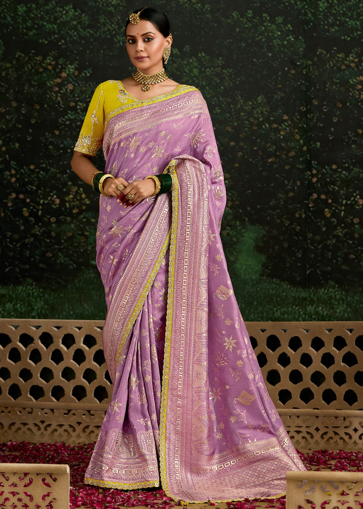 Lavender and Yellow Viscose silk Saree