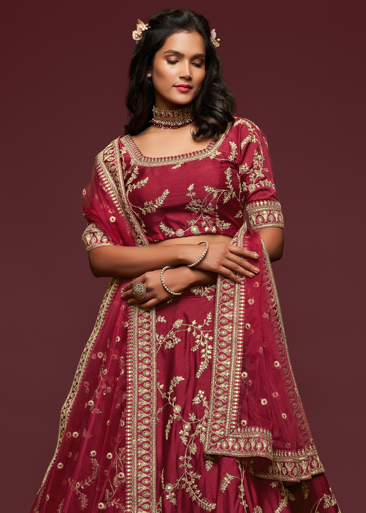 Barn Red Silk Lehenga Choli with Thread,Zari,Dori & Sequins work