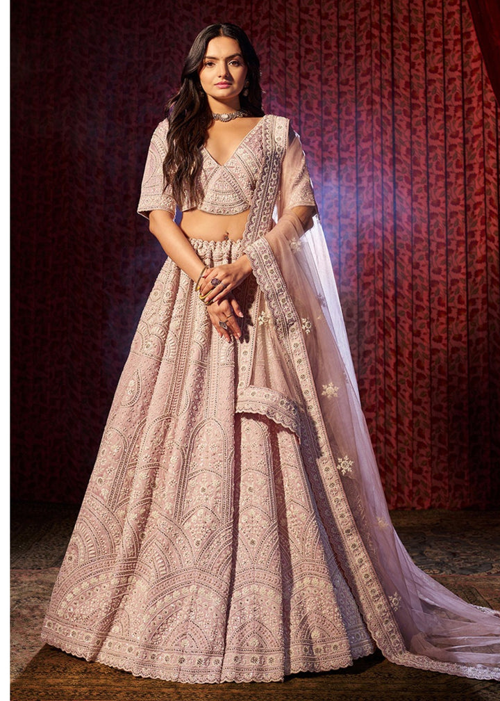 Lilac Thread Work Silk Lehenga