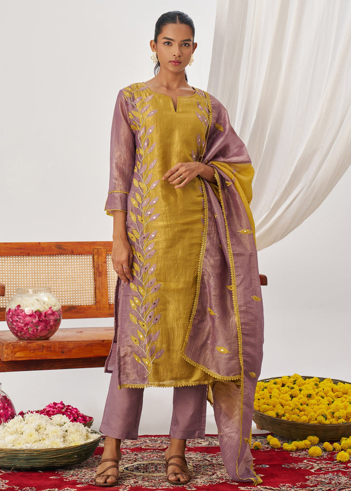 Iris Purple Silk Pant Suit With Embroidery Work