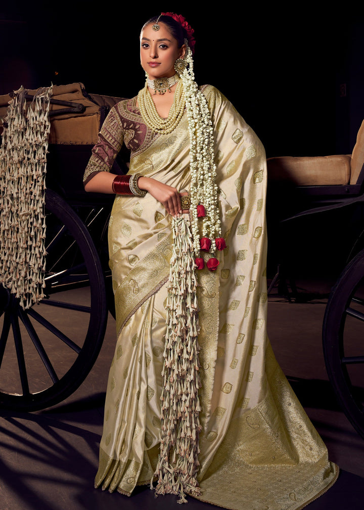Pearl White Viscose Tissue Silk Saree