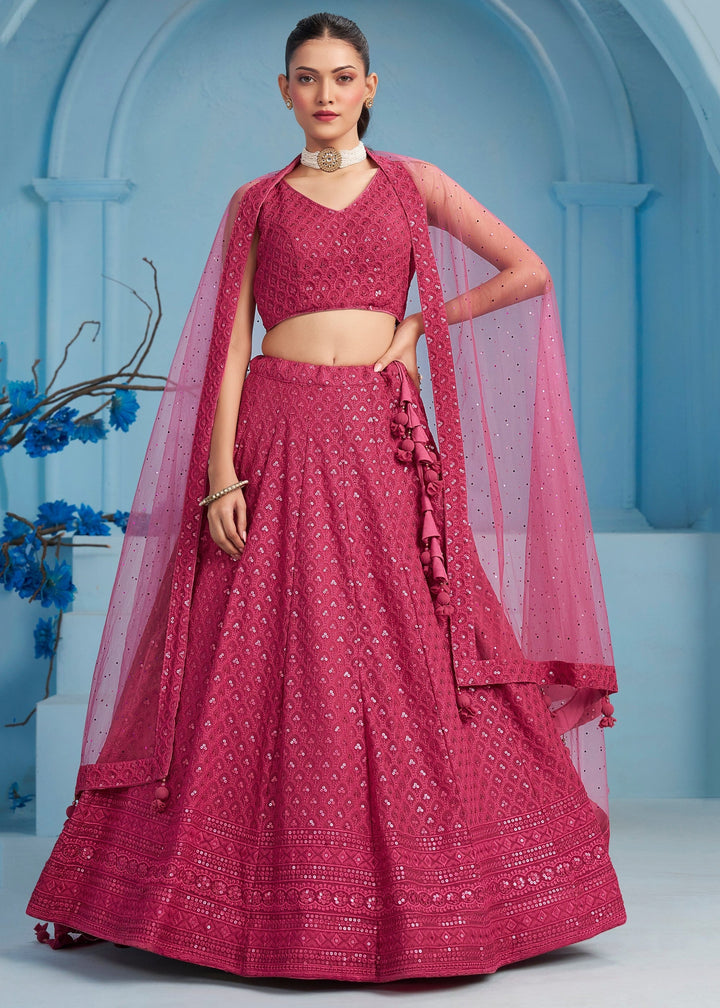Pink Georgette Lehenga With Dupatta