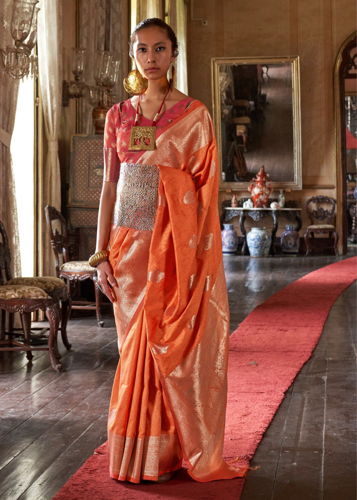 Orange Two Tone Handloom Weaving Silk Saree