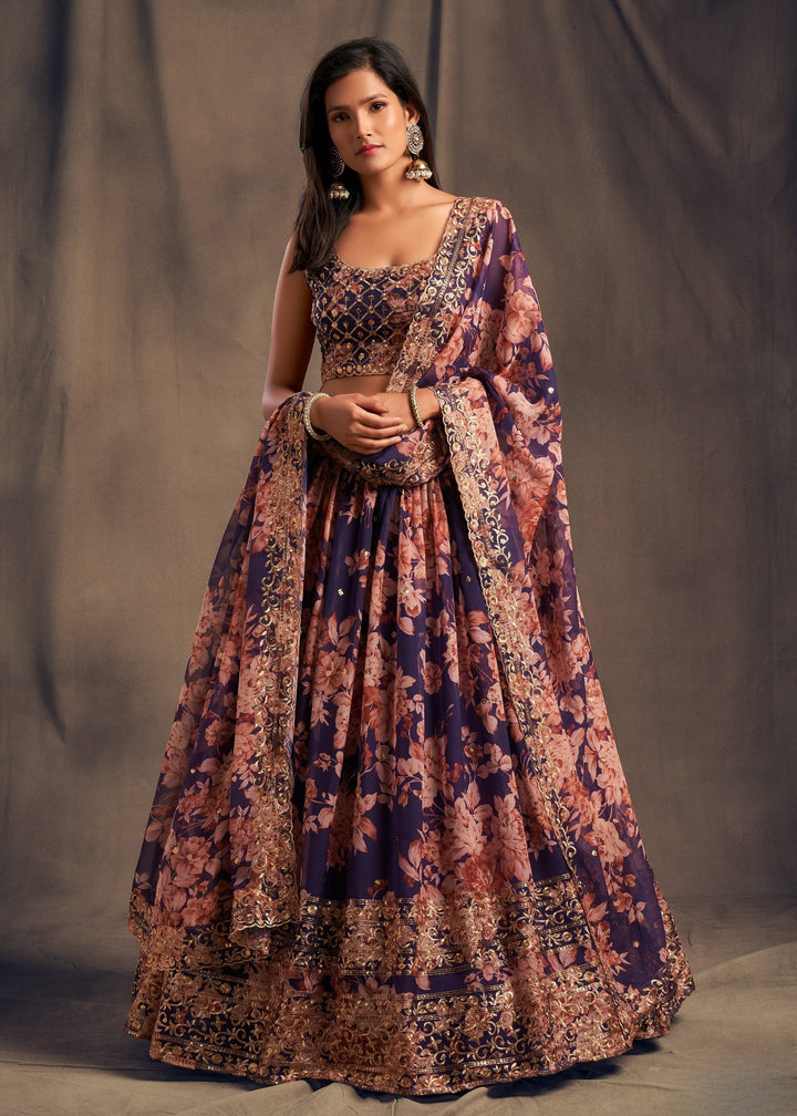 Purple Organza Lehenga with Dupatta