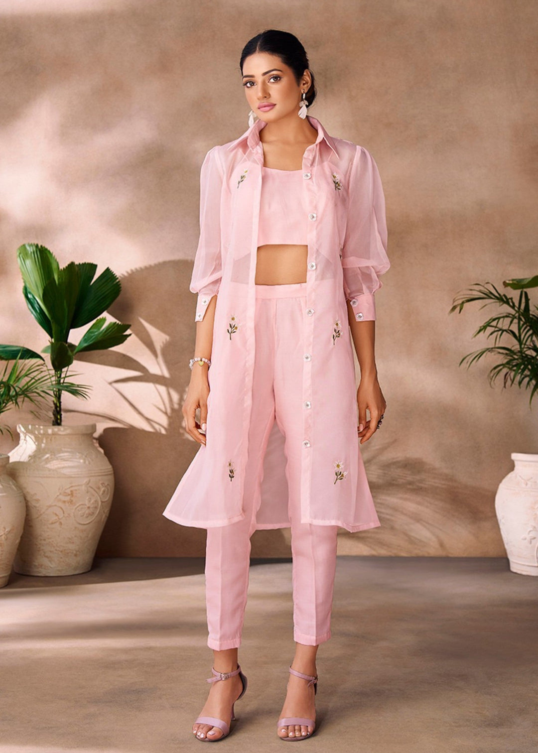 Peach Organza Handwork Co-ord Set