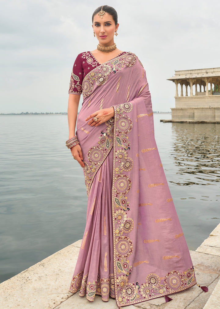 Lilac Purple Viscose Tissue Silk Saree