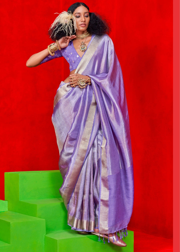 Purple Viscose Tissue Silk Saree