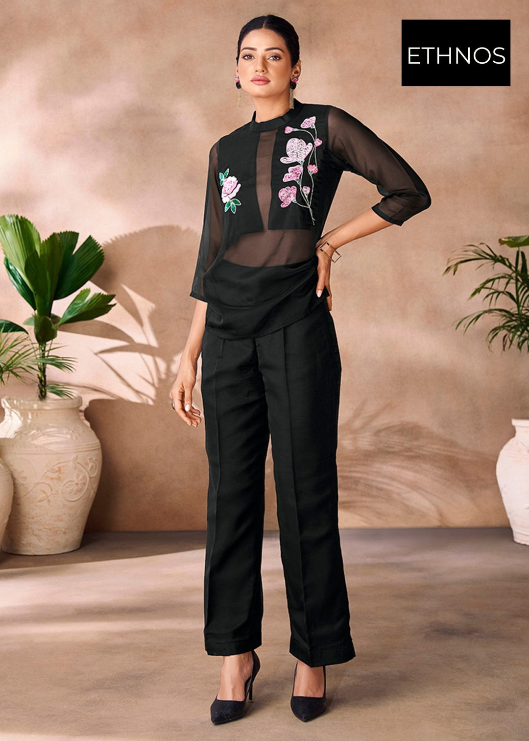 Black Organza Handwork Co-ord Set