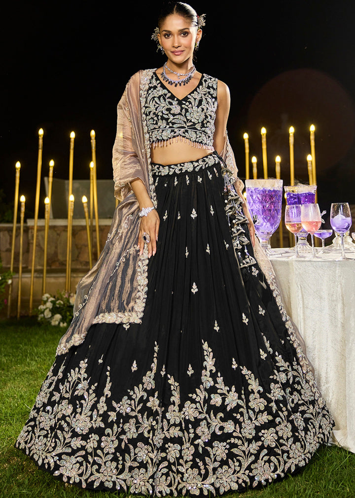 Black Satin Silk Lehenga Choli