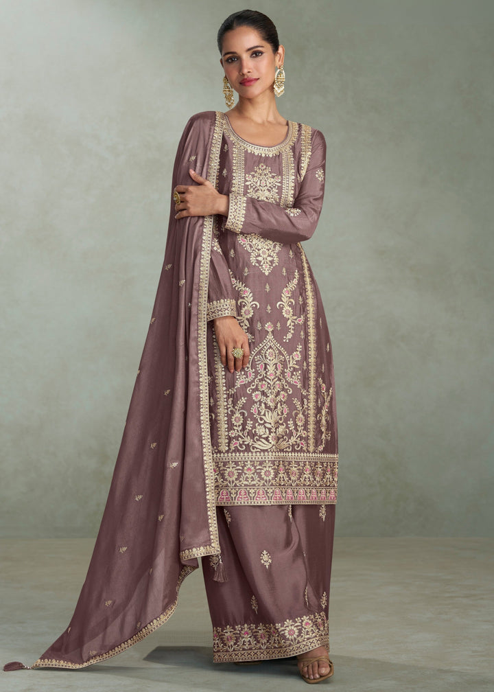 Purple Wine Premium Chinon Silk Salwar Suit
