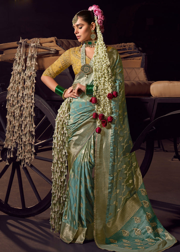 Frost Blue Viscose Tissue Silk Saree