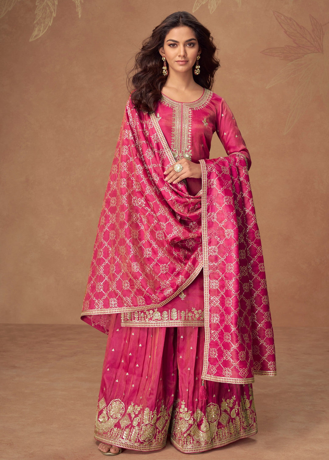Bright Magenta Pink Silk Salwar Suit