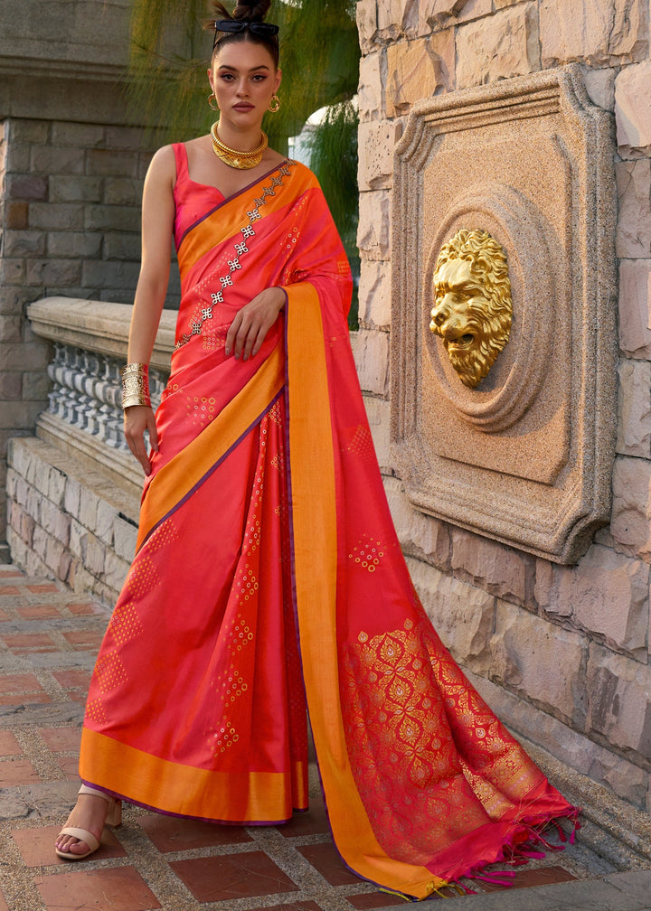Orange Satin Silk Saree